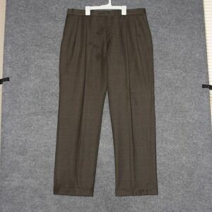 Chaps Ralph Lauren Dress Pants Mens 38x32 Brown Pleated Plaid Formal Trousers